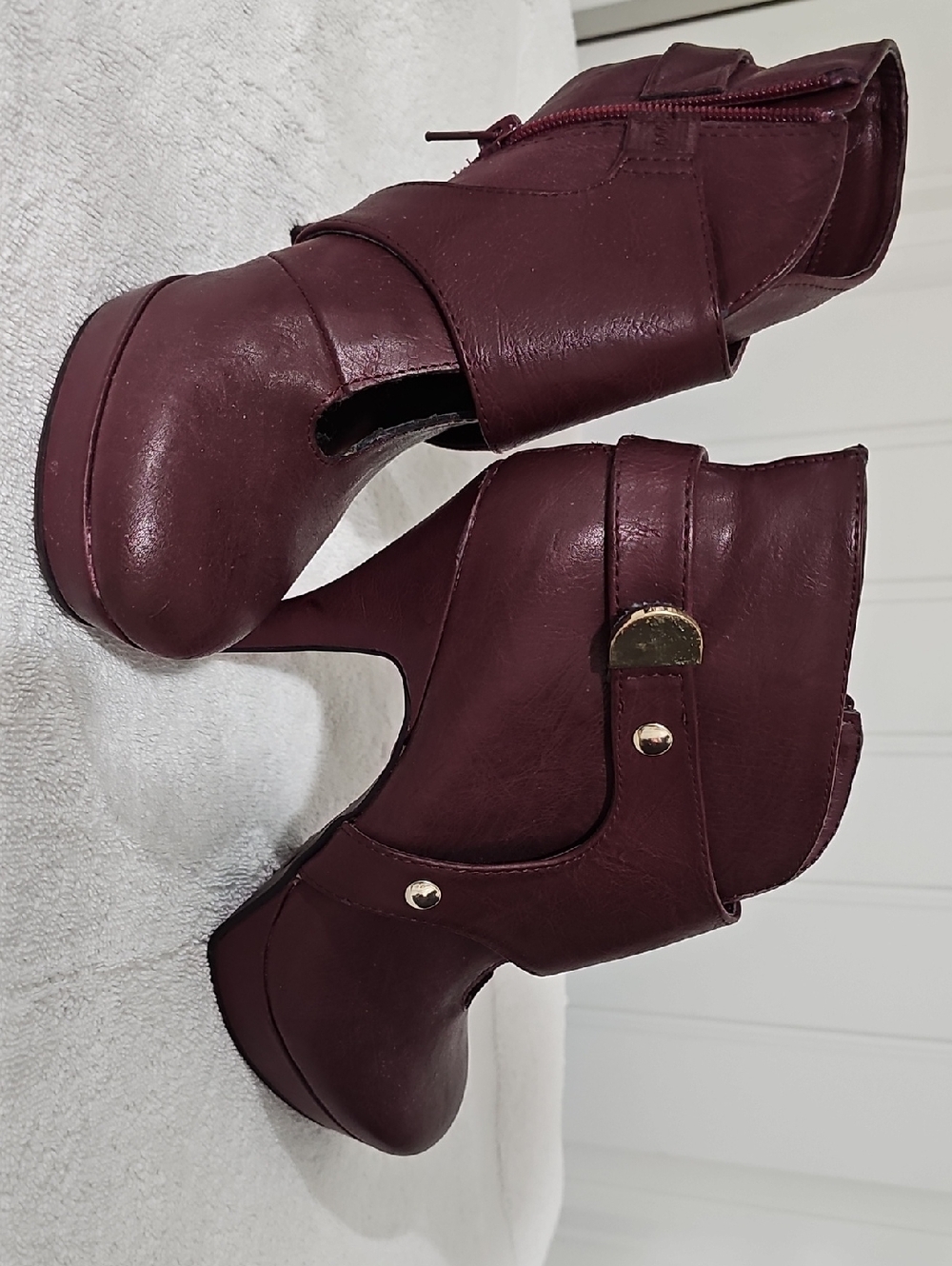 Unlisted Maroon Platform Ankle Booties with Gold Accents
